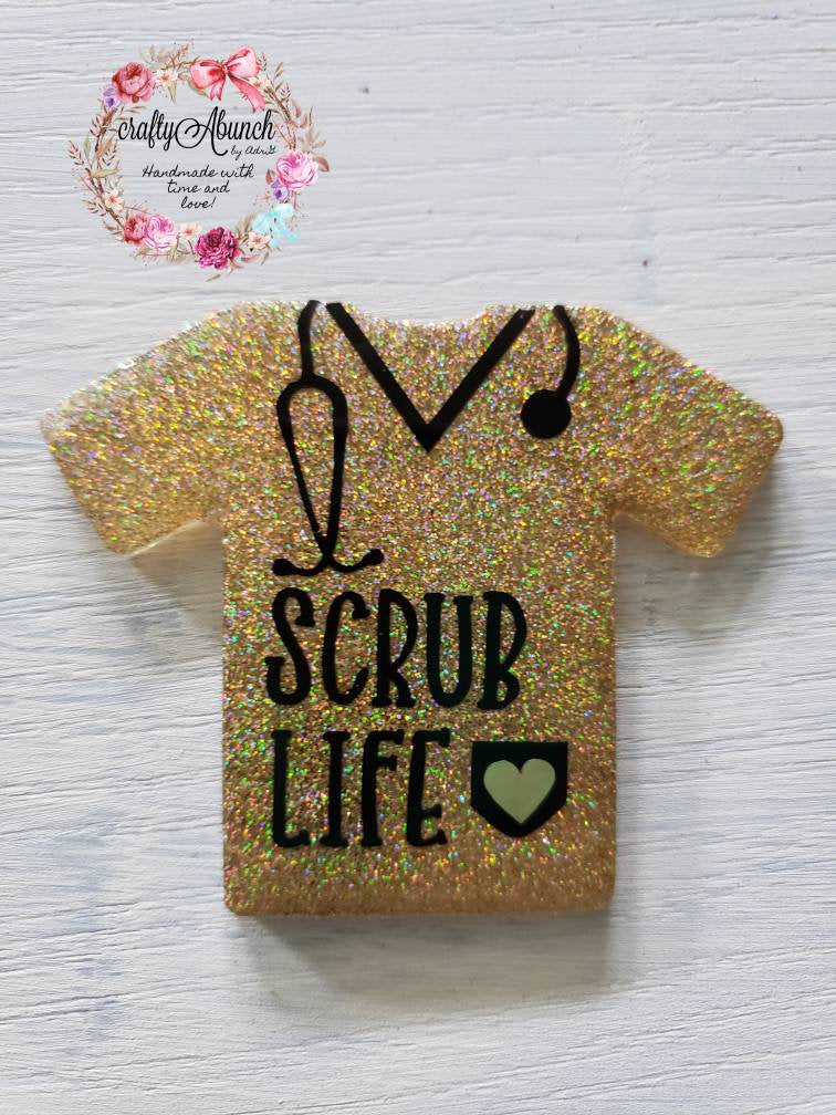 Coffee Scrubs Rubber Gloves Badge Reel Glitter Nursing Gift Scrub Life  Nurse Life RN LPN NP Healthcare Resin Badge Reel 